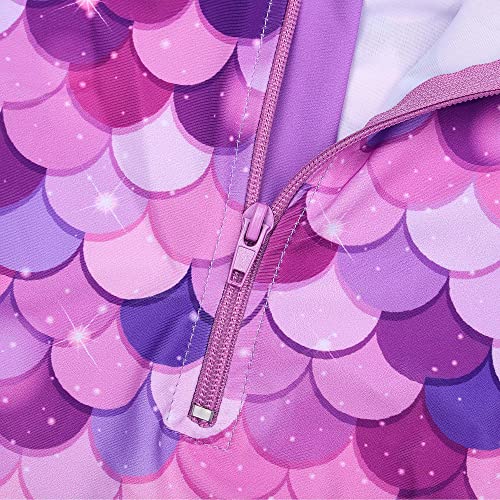 Tfjh E TFJHE0GS1836 Bathing Suits For Girls Swimsuit Uv 50+ Short Sleeve Rash Guard Swimwear One Piece Sunsuits Zipper Purple Scale 8A thumb #2
