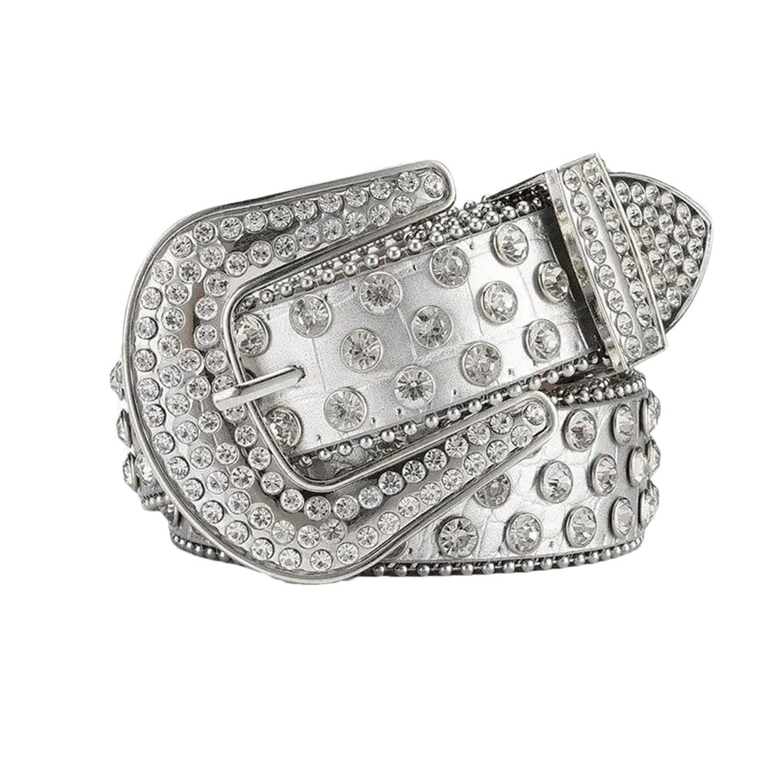 Cinturón de piel suave con diamantes de imitación para mujer, estilo casual, con tachuelas, para fiesta de graduación