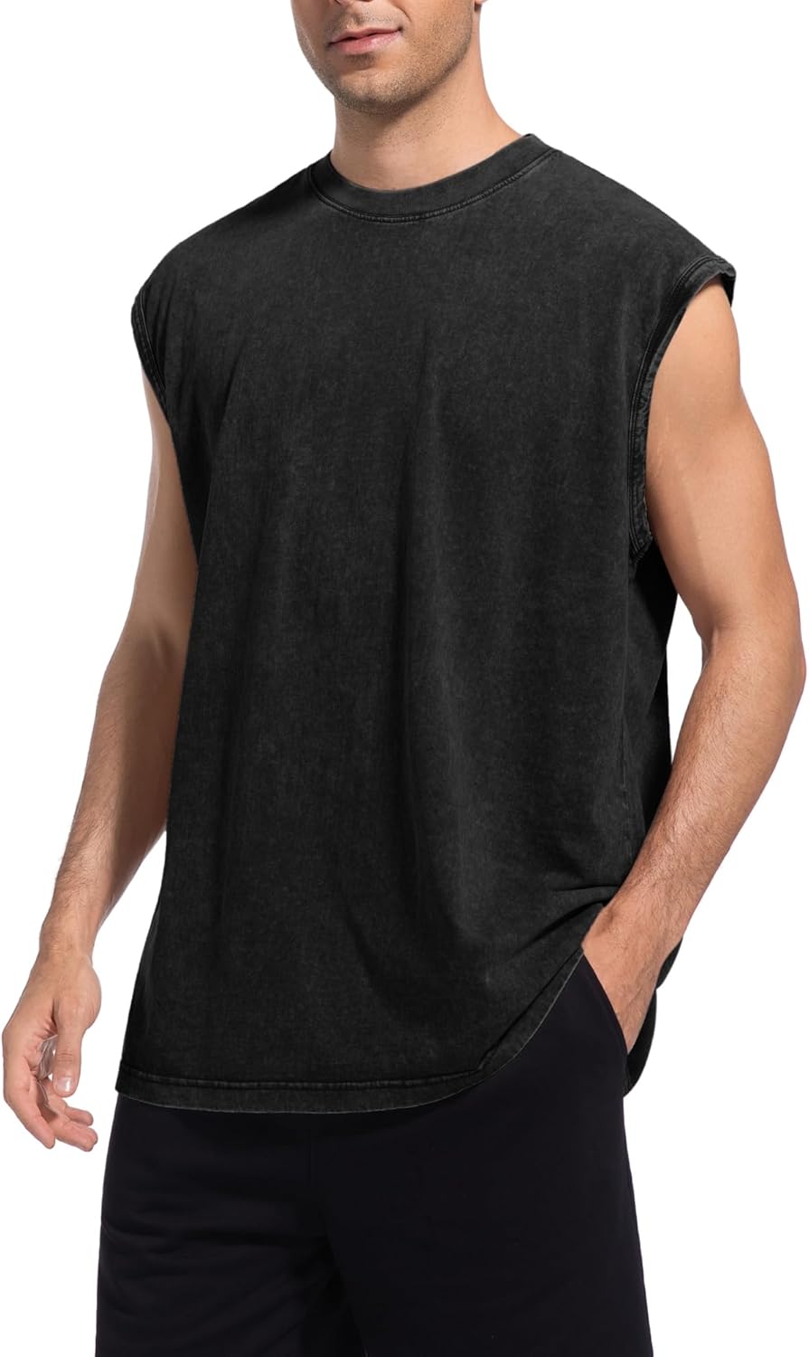 Mens Workout Tank Tops Sleeveless Tee Shirts Men Muscle Shirt Gym Acid Wash Vintage T Shirts Loose Fit Tee