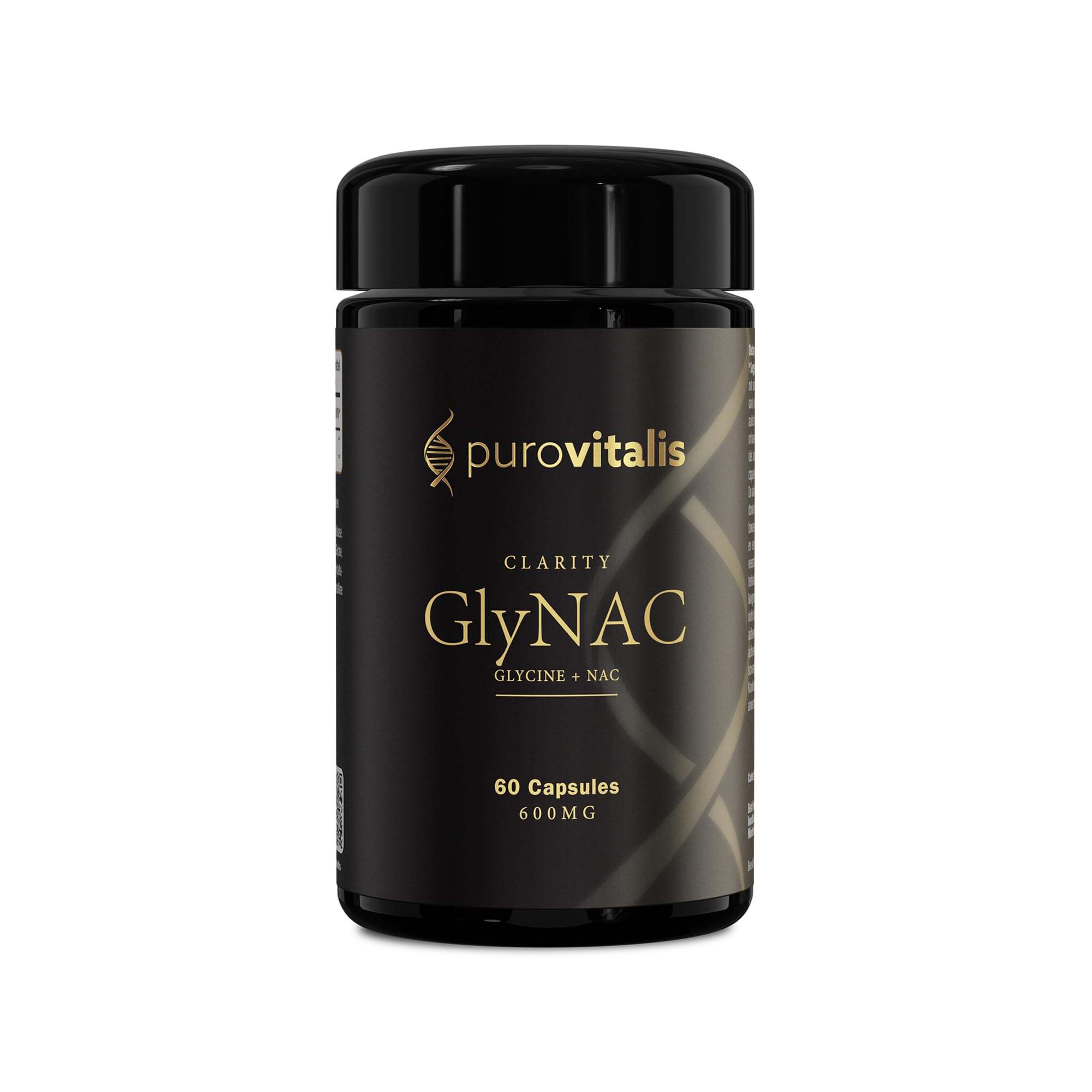 PUROVITALIS GlyNAC Clarity, Glycin + NAC Supplement, je 600 mg, unterstützt Glutathion, Zellgesundheit & gesundes Altern, 1-Monatsvorrat (60 vegane Kapseln)