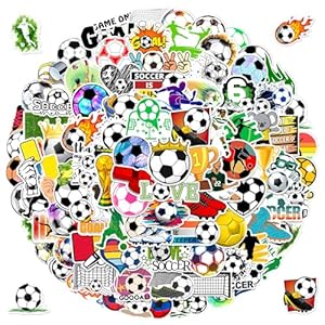 100 calcomanías deportivas de fútbol para niños, calcomanías de vinilo impermeables de fútbol para niños, adolescentes, adultos, botella de agua, laptop, teléfono, computadora, patineta, equipaje