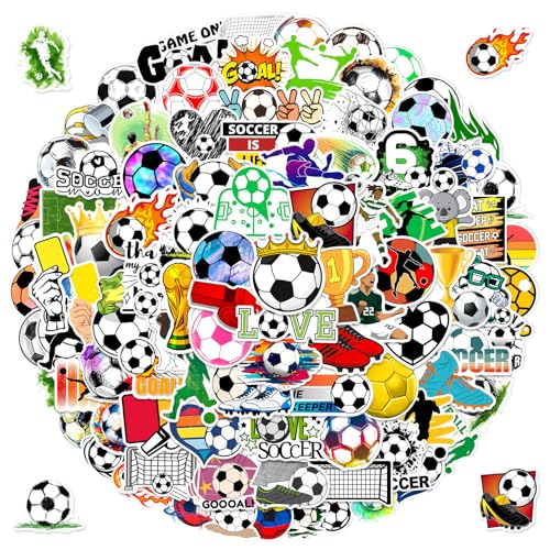 100pcs Soccer Sport Stickers for Kids, Cool Soccer Waterproof Vinyl Decal for Boy Teen Adult Water...