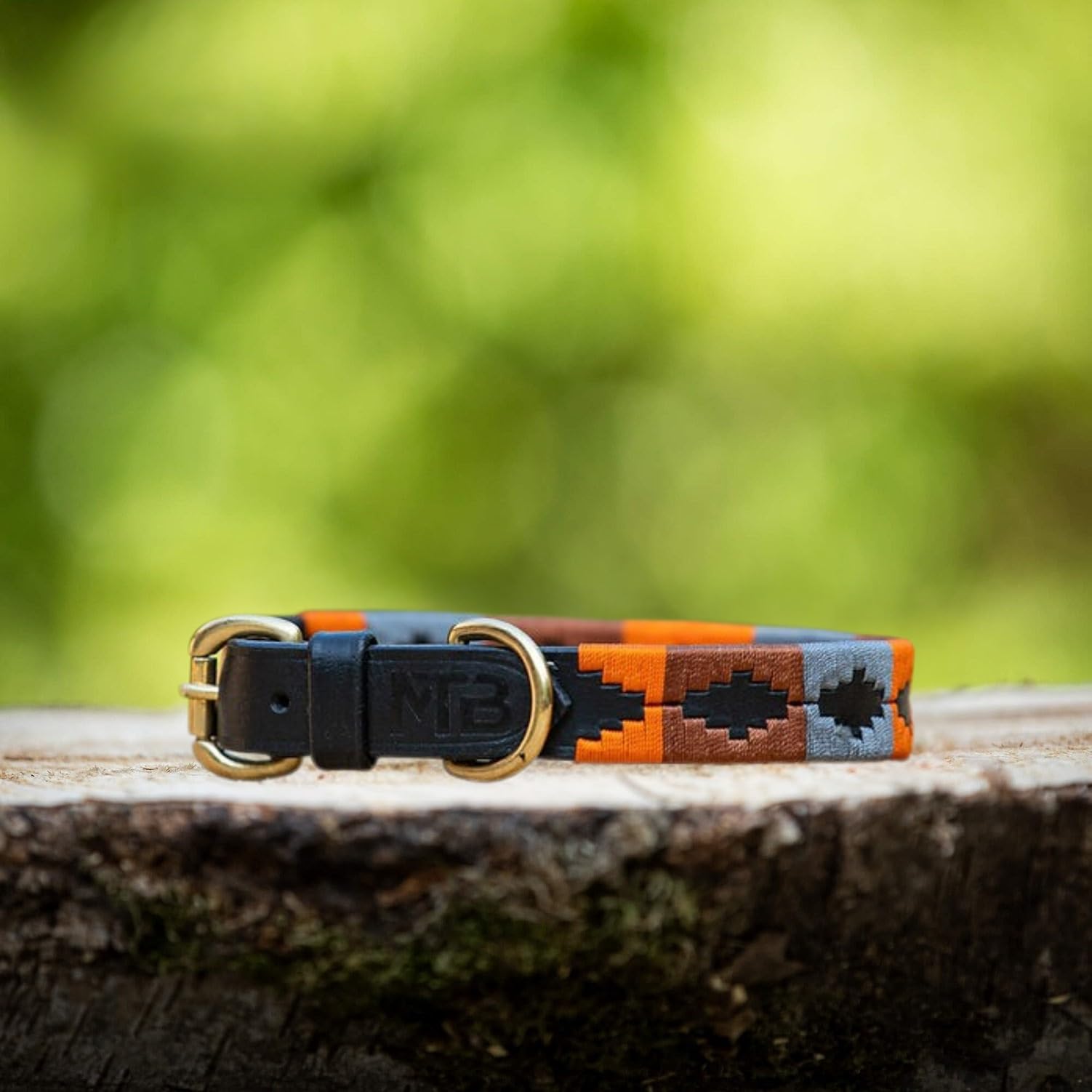 Luxury Leather Dog Collar in Polo-Style - Adjustable And Handmade From Premium Leather - Strong Buckles - XS to XL - MTB Equestrian (Orange Brown Grey, L)