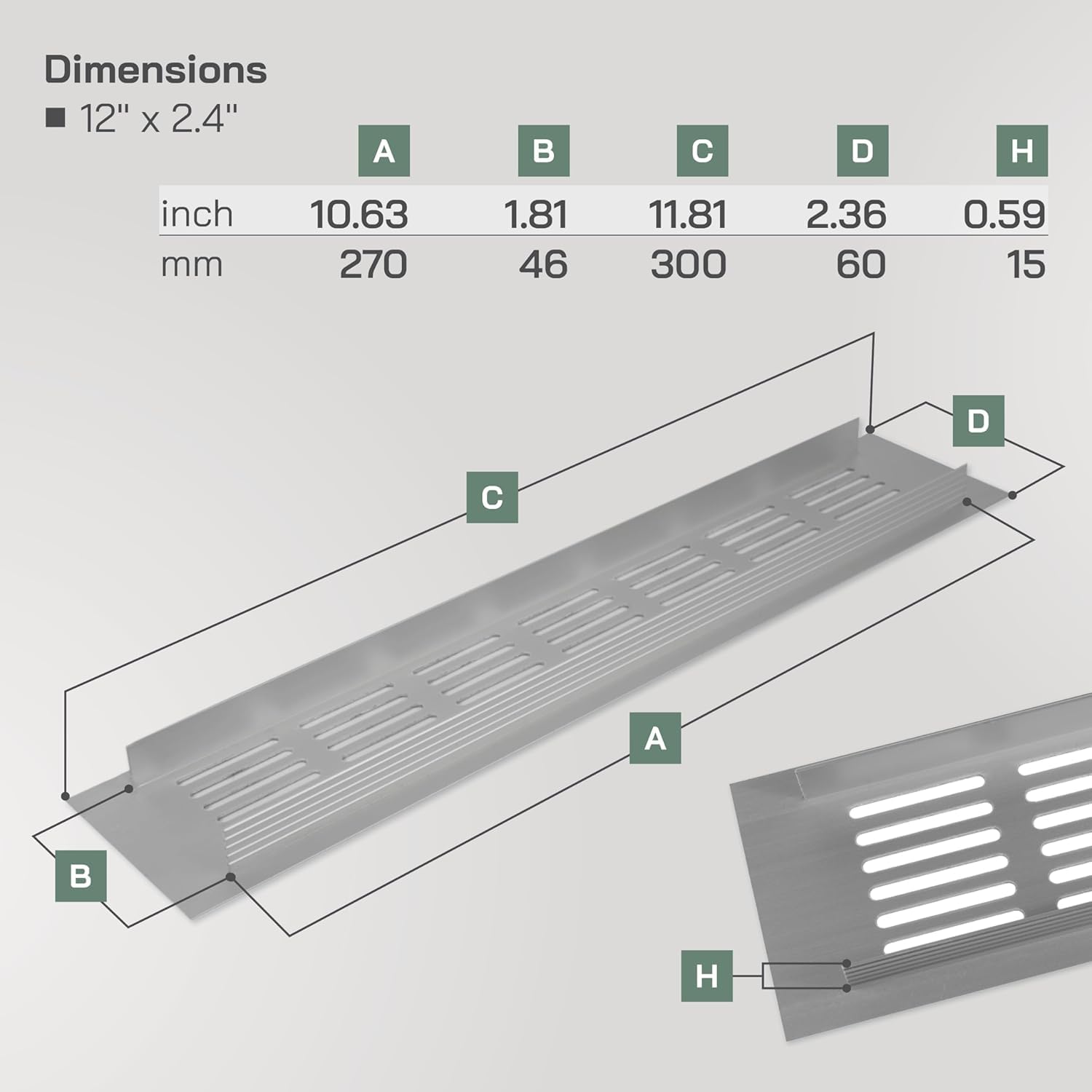 Vent Systems 300 x 60 mm / 12" x 2.4" Inch Air Supply Ventilation Grille, Pack of 2 - Image 3