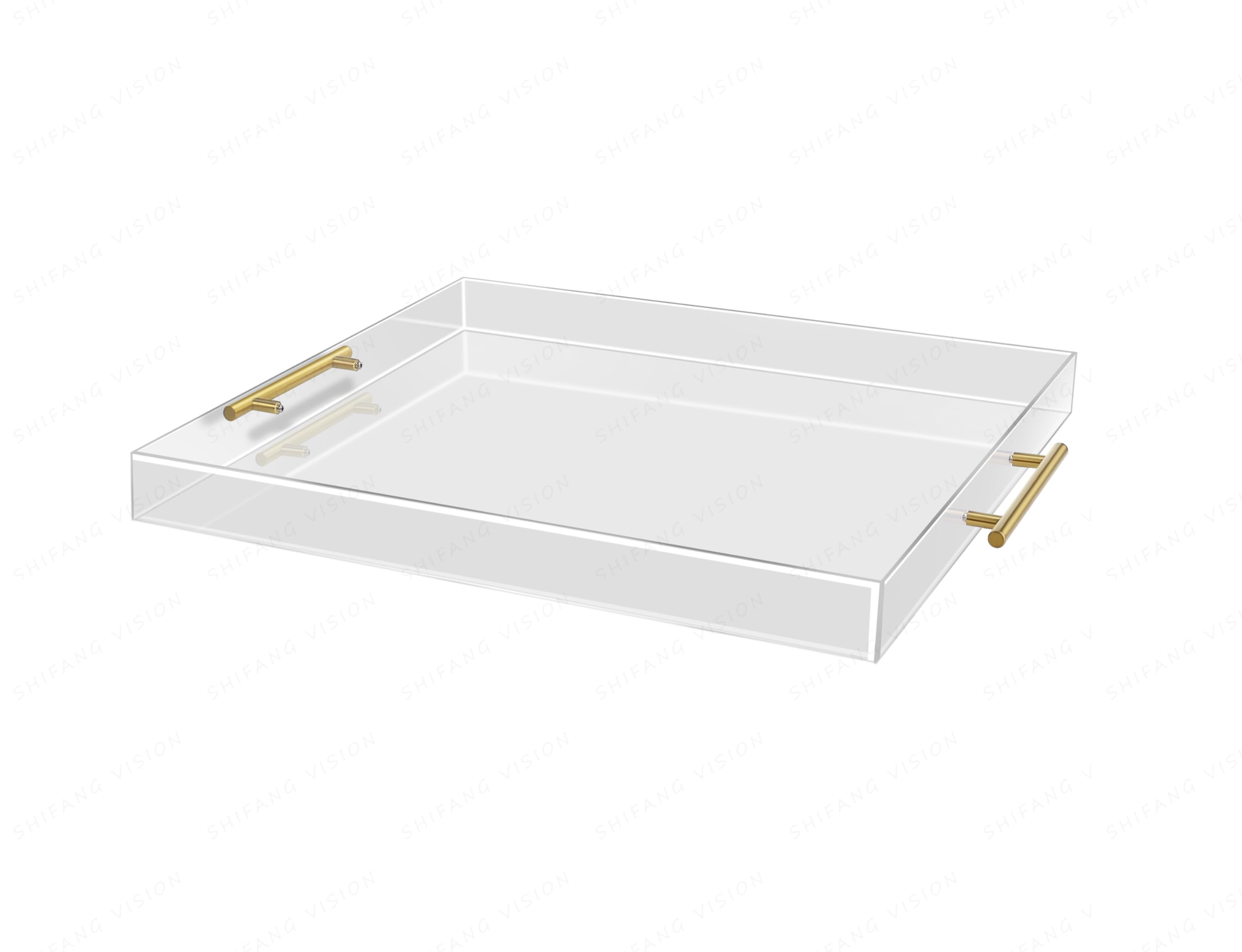 Extra Large Clear Acrylic Serving Tray (21×21 Inches) with Gold Handles Spill Proof Acrylic Over Size Big Decorative Tray Organiser for Ottoman Coffee Table Countertop