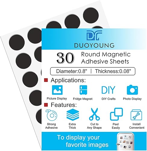 DUOYOUNG 30 puntos magnéticos con cinta magnética autoadhesiva, imanes redondos, hojas magnéticas flexibles con adhesivo para manualidades, fotos y