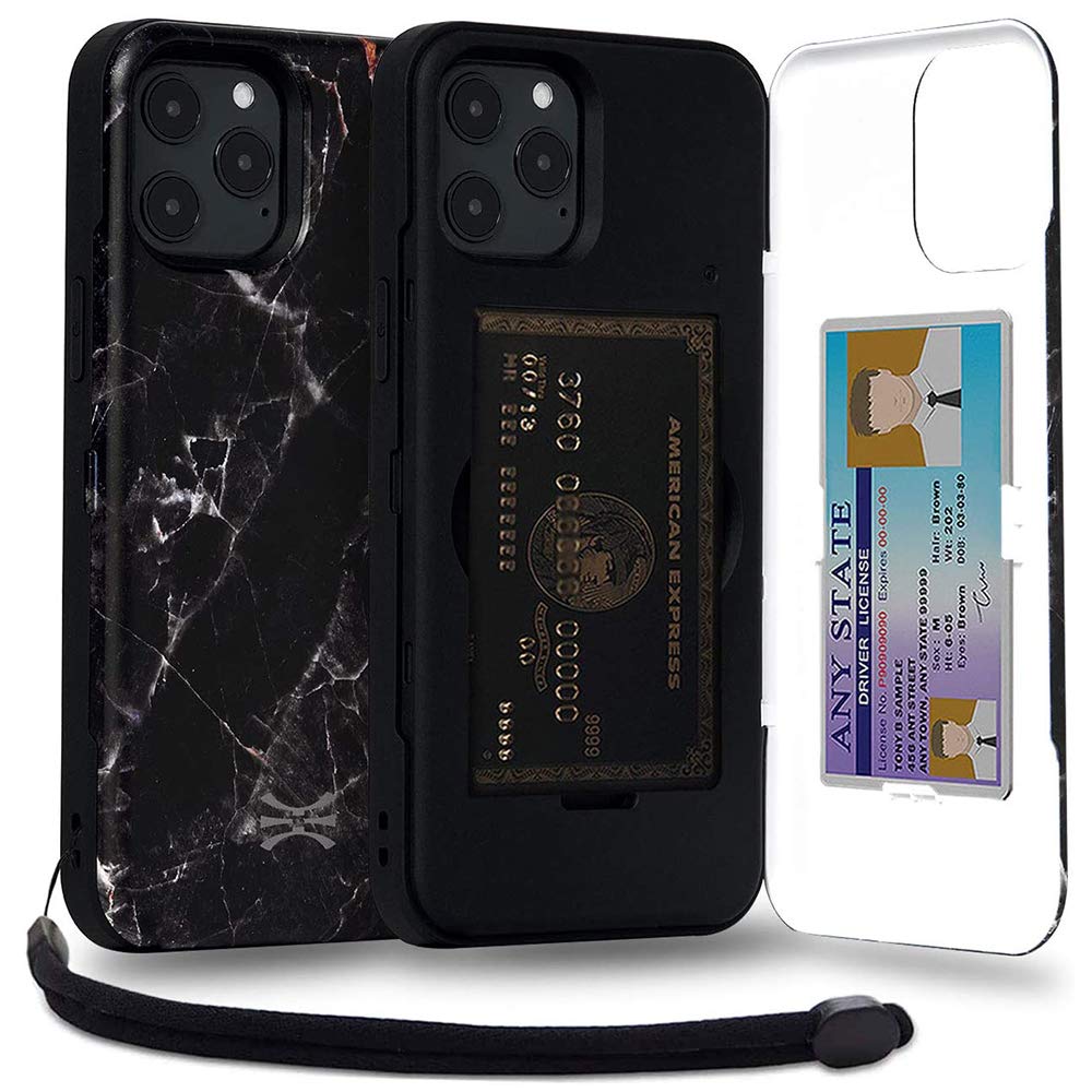 TORU CX PRO for iPhone 12 Pro Max Case Wallet | Protective Shockproof Heavy Duty Cover with Hidden Card Holder & Card Slot | Mirror & Wrist Strap Included - Marble