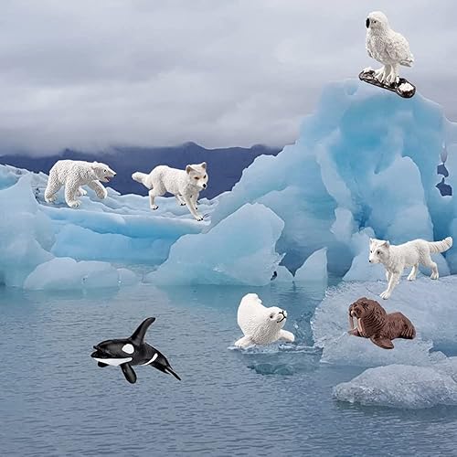 Miniatura 4 de Juego de mini figuras de animales árticos, 18 piezas de mini juguetes de animales árticos, para niños pequeños, de plástico realista, reno ártico,