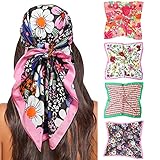 Molans 35” Satin Large Square Hair Scarves, 4pcs Silk Head Scarf Bandanas for Women,Silk Head Wraps for Sleeping(Plant flower)