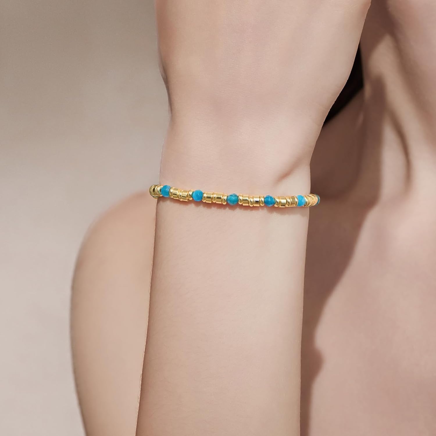 Cicy Bell Beaded Bracelets for Women, 14k Gold Plated Apatite Boho Bracelets, Epidote Shell Pearl Bracelets, Trendy Jewelry Gifts for Lover Mom Friends - Image 2