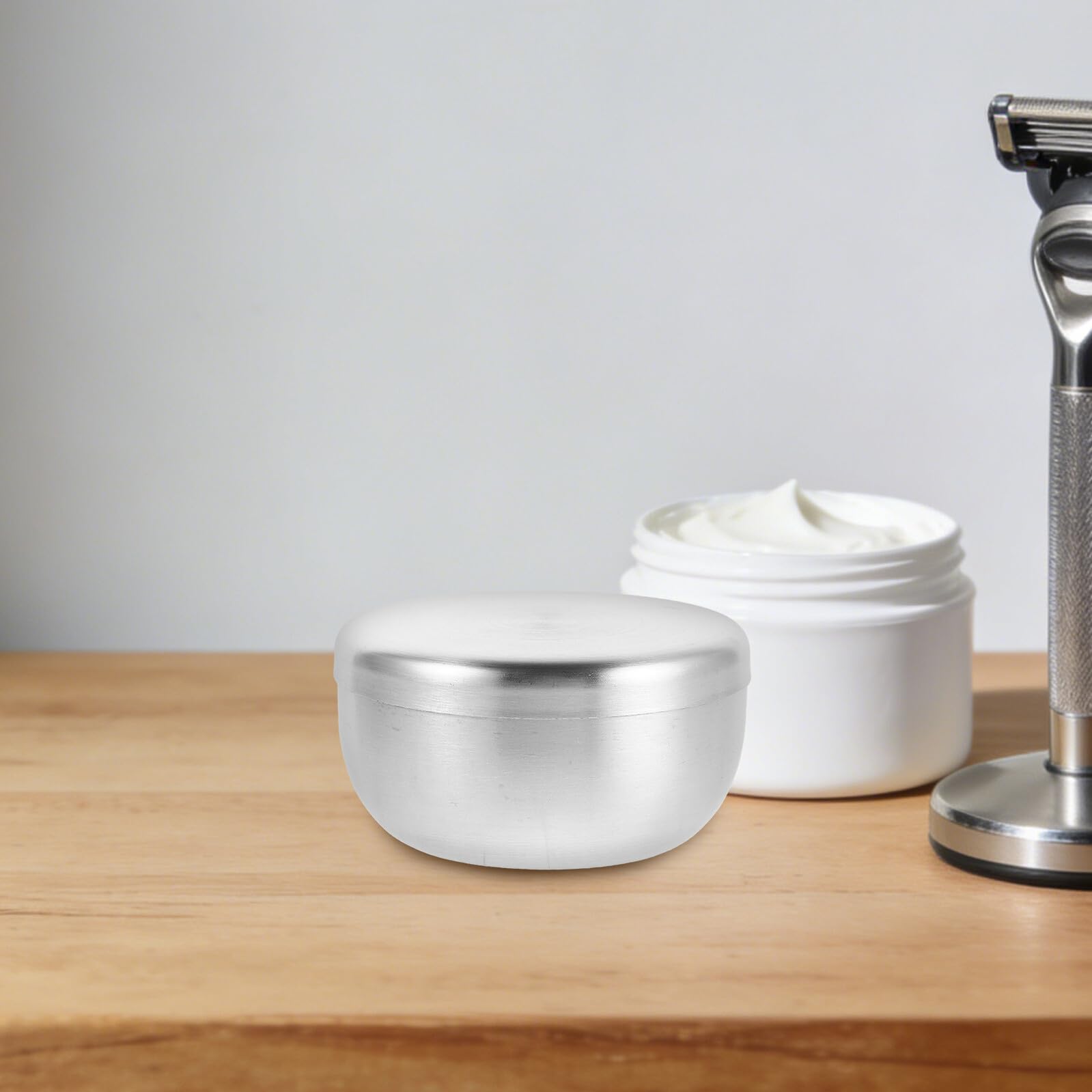 FOMIYES Set 4 Ciotole da Barba in Acciaio Inox 304 con Coperchio Ciotole da Viaggio Compatte per Schiuma da Barba Densa Contenitori Multiuso per Bagno e Igiene Personale Uomo