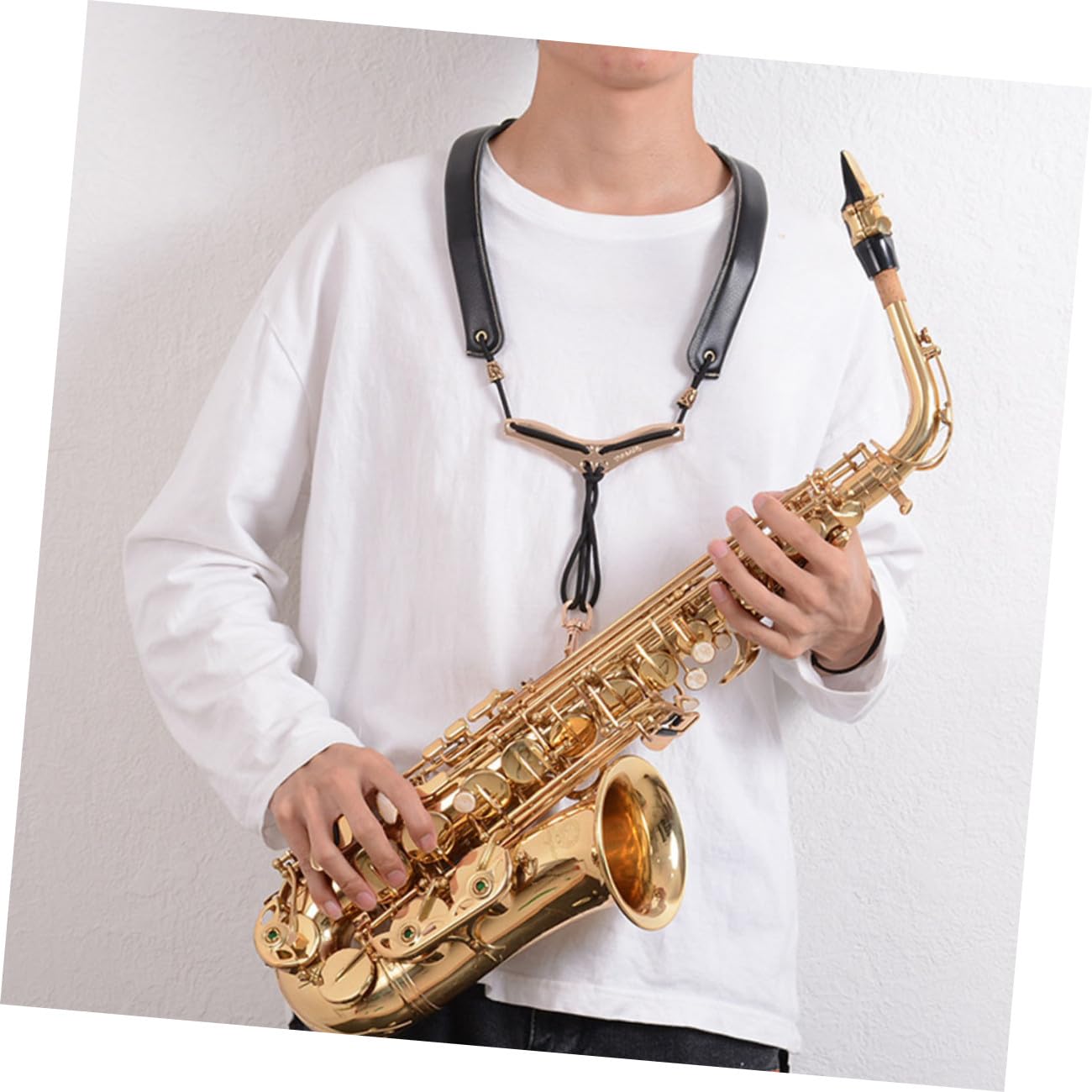 SUPVOX Tracolla per Sax a Doppia Spalla, Collare per Sassofono in Cuoio e Nylon Nero, Regolabile, Distribuisce Peso e Riduce Dolori Stili multipli