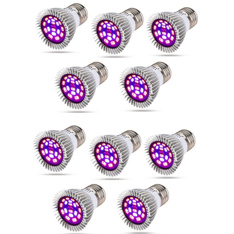 1fortunate Lights 10pcs AC85V-265V LED Cultive Light Full Spectrum 18 Leds 28 Leds E27 LED Bombilla de Crecimiento for Plantas de Flores de hidroponía Interior. LED Lámpara de Crecimiento