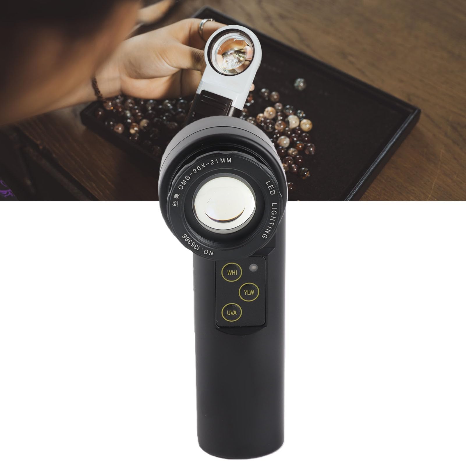 Fabater Lupa de Bolsillo LED con Luz para Reparación de Relojes, Inspección de Joyas y Monedas, Lupa Monocular Portátil con Iluminación Brillante para Tareas Detalladas (20x)
