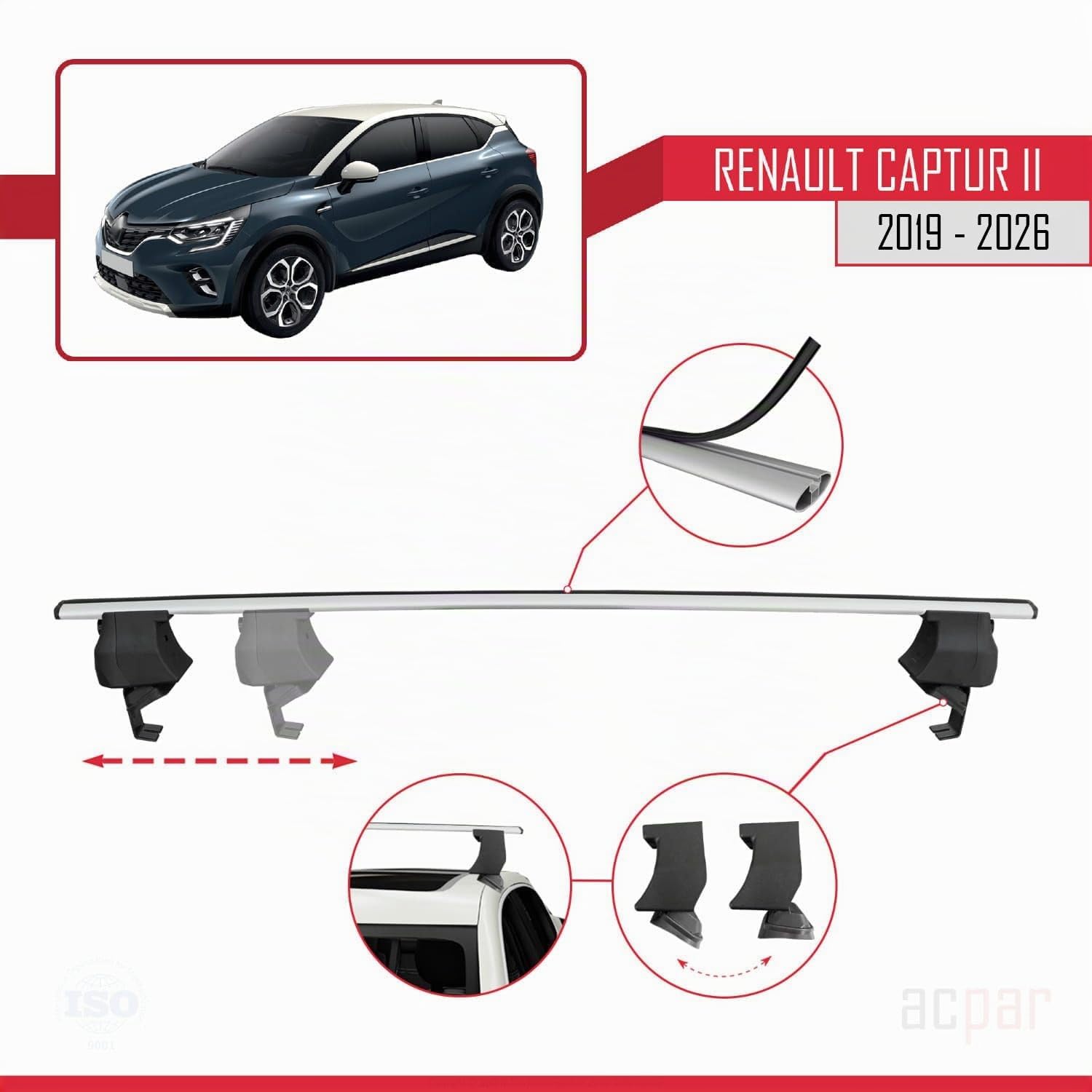Compatibile con Renault Captur 2 2019-2026 Ace-4 Barre Tetto Portapacchi Auto Barre Portatutto Grigo Alluminio 2 Barre