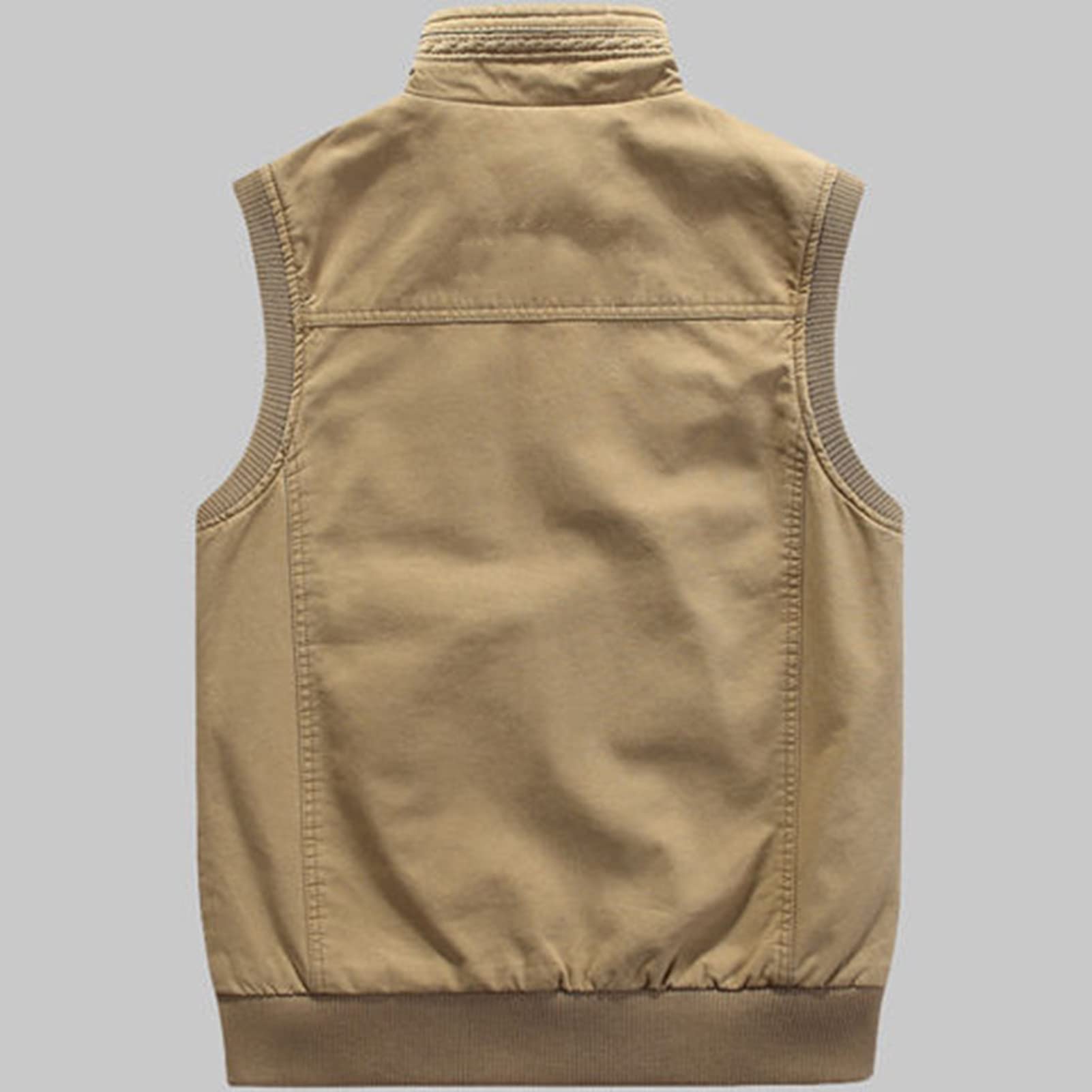 Múltiples Bolsillos Cotton para Hombres Gilet Chaleco Al Aire Libre Casual Zip Up Chaqueta Sin Mangas Cálido Pesca Chaleco De Viaje Trabajo Outerwear khaki-4XL