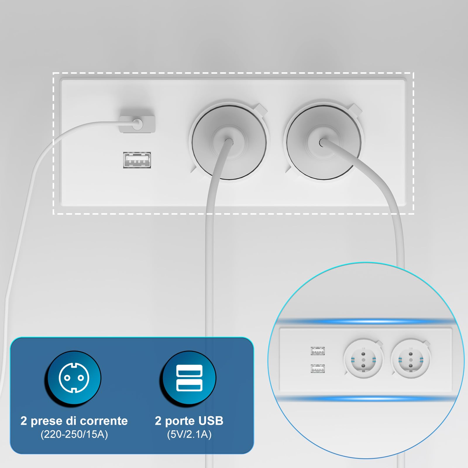 Devoko Scrivania Gaming con LED, 155 x 100 cm Scrivania con Ripiano Reversibile, Scrivania ad L con 2 Prese e 2 Porte USB, Scrivania Gaming con Scomparti e Spazio di Archiviazione, Bianca