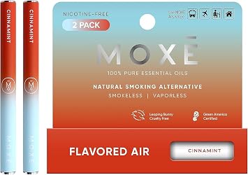 MOXE Natural Cinnamint Smokeless Inhaler, Non-Electric Craving Relief, 2 PK