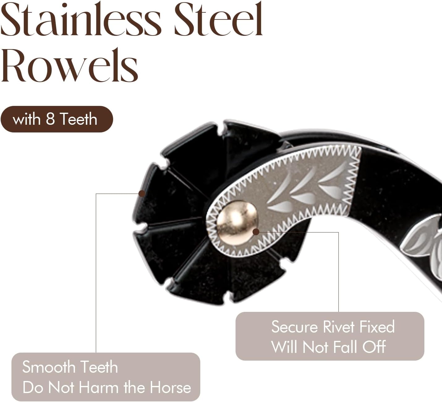 Western Cowboy Spurs, 1 Pair Horse Spurs with Rowels, Antique Horse Boot Spurs with Hand-Carved Decoration for Adult Equestrian