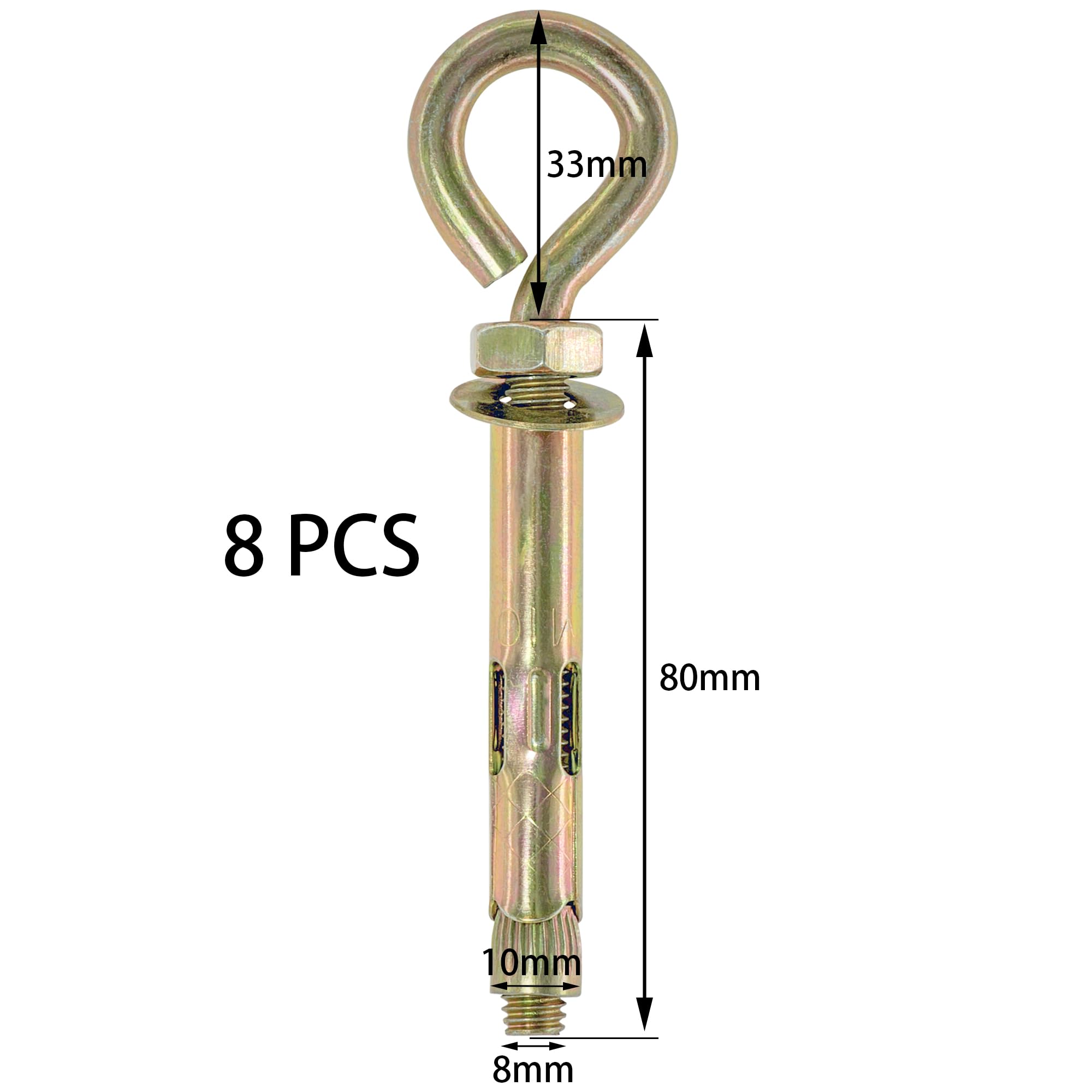 8 PCS Expansion Eye Bolts Heavy Duty Anchor Bolts (M10*80) - Image 2
