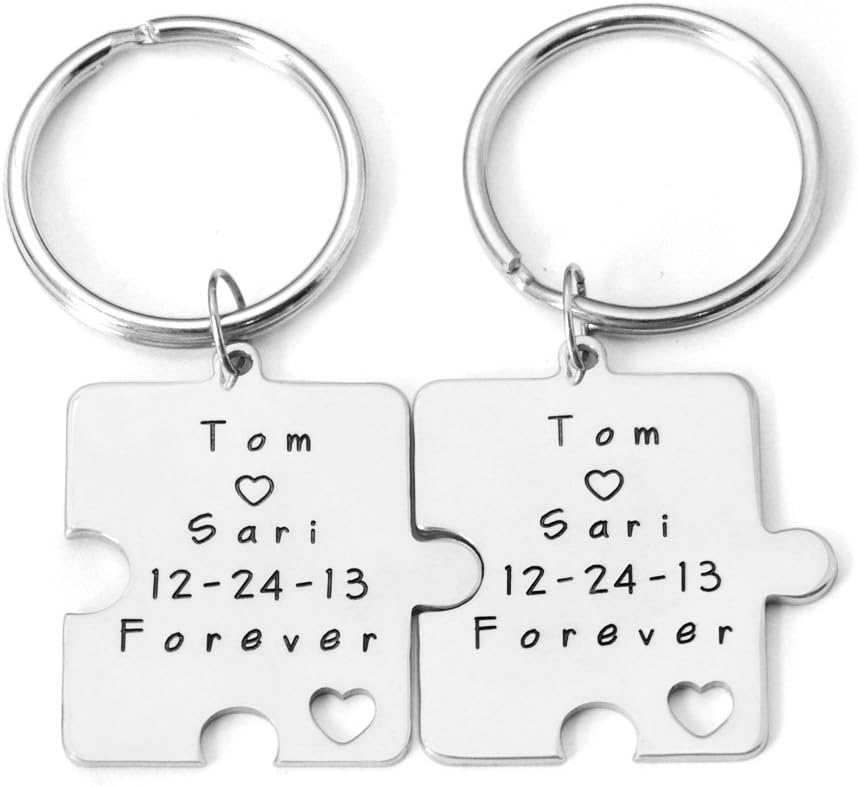 Personalized Key Chain, Puzzle KeyChain, Custom Names & Date Keychain, Personalized Key Ring, Couple Key Chains Set, Couples Valentines Gifts