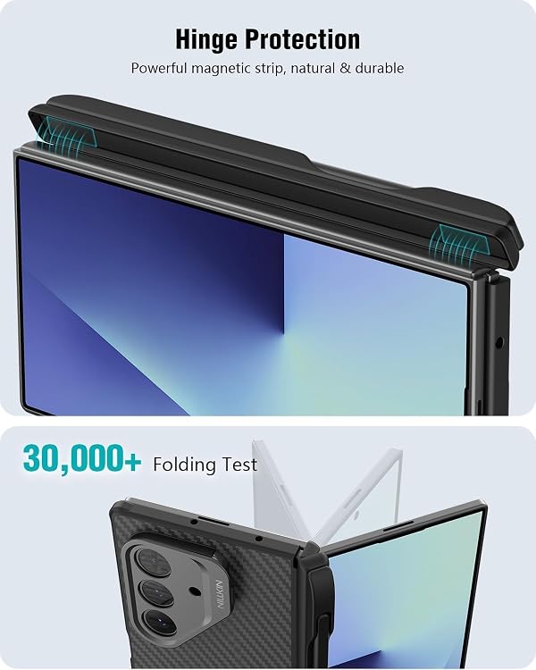 Nillkin Slim Aramid Fiber Case for Samsung Galaxy Z Fold 7, [Compatible with MagSafe] [Hinge Protection] [Adjustable Stand] [Lens Protection], Protective Magnetic Phone Cover for Z Fold 7, Black by Nillkin - Used condition - Image 6