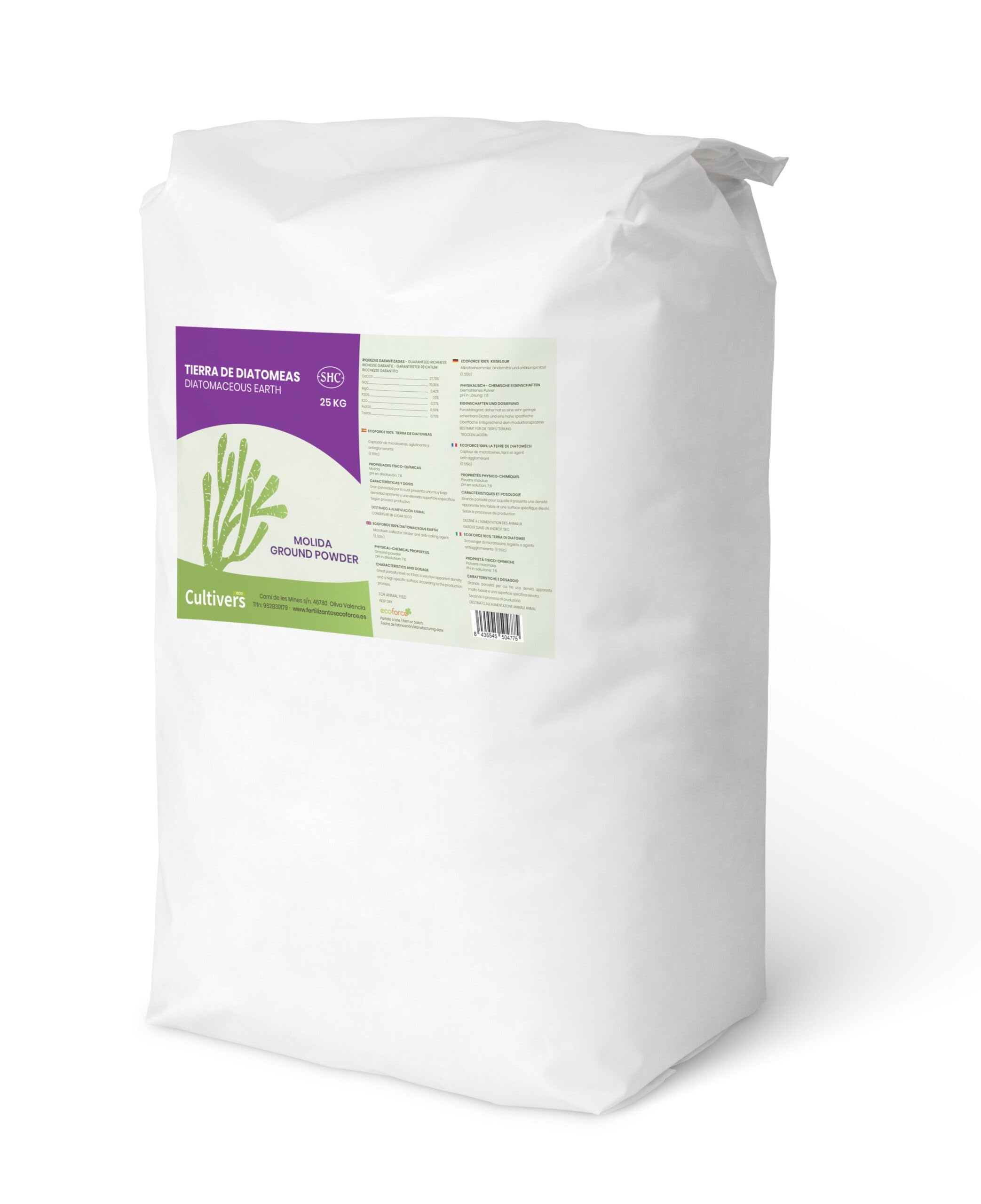 CULTIVERS Tierra de Diatomeas Molida Ecológica 25 kg | Materia Prima Mineral de Algas fosilizadas Molienda | Polvo no calcinado | Producto Certificado por Ecocert