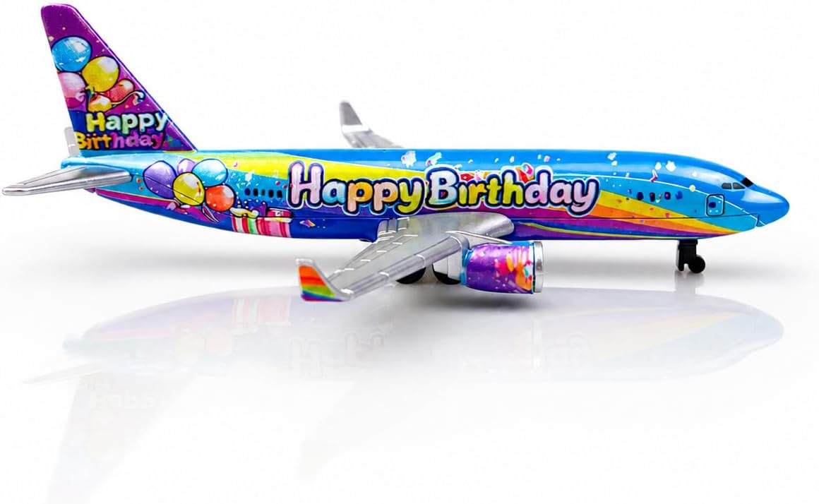 Airplane Model, Aircraft Model Plane, Blue Birthday Theme Passenger Jet with Balloon Graphics, Metal Airplane Collectible, Miniature Aviation Model for Desk Display and Aircraft Collection image 3