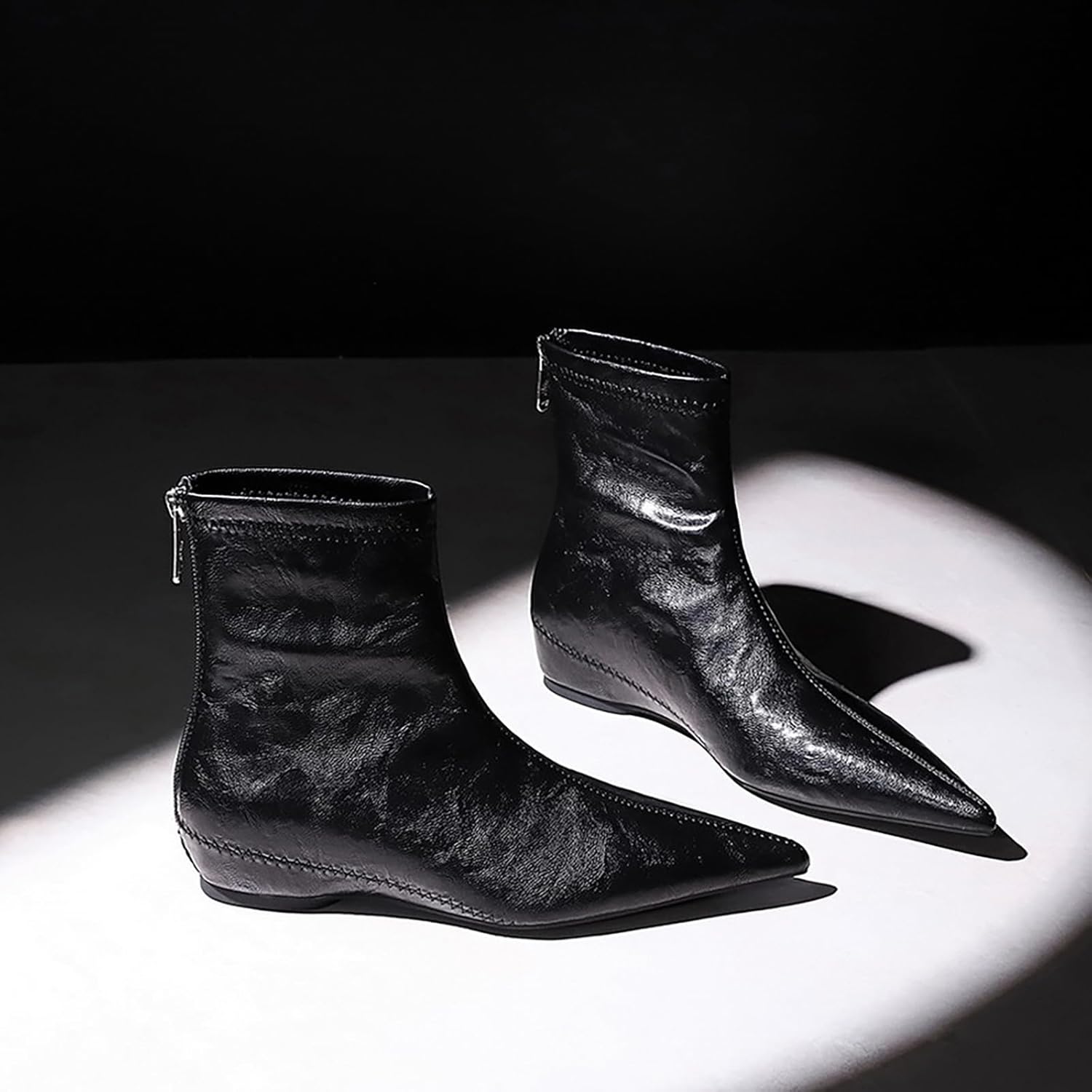 Women'S Leather Handmade Flat Heel Ankle Boots Fashion Pointed Toe Back Zipper Flat Leisure Booties For Office Work - Image 6