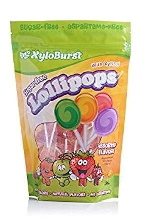 Xyloburst Sugar-Free Xylitol Candy Lollipops Suckers Made With Natural Flavors and Natural Colors, Good For Your Teeth, Dentist Recommended - Made in the USA 50 Count