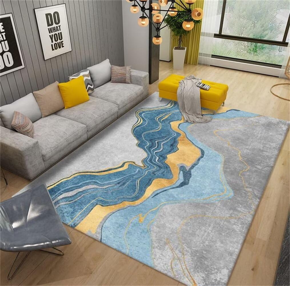 Tapis interieur bleu jaune 180x250 descente de lit chambre et salon