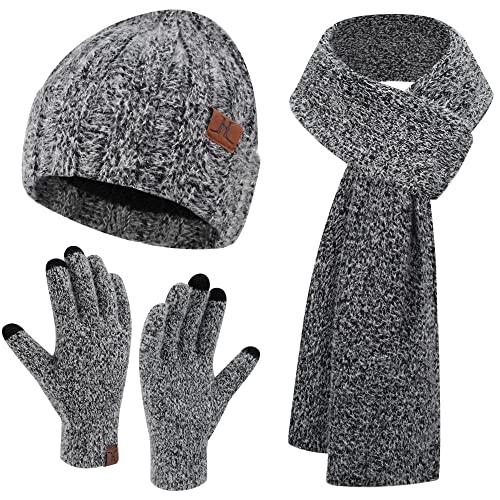 Womens Winter Warm Knit Beanie Hat Touchscreen Gloves Long Scarf Set With Fleece Lined Skull Caps Neck Scarves For Women Men #TOP25