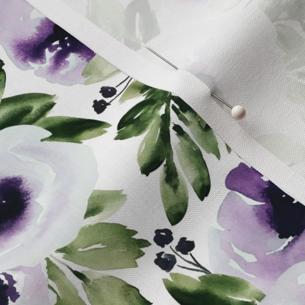 Spoonflower Fabric - Bloom Violet Watercolor Purple Flowers Floral Printed on Petal Signature Cotton Fabric by The Yard - Sewing Quilting Apparel Crafts Decor