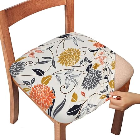 Searchi Chair Seat Covers Kitchen Stretch Printed Dining Room Chair Seat Covers Removable Washable Chair Seat Covers Anti Dust Chair Seat Cushion Slipcovers For Dining Room Wine Red 4pcs Dining Chair Slipcovers Home