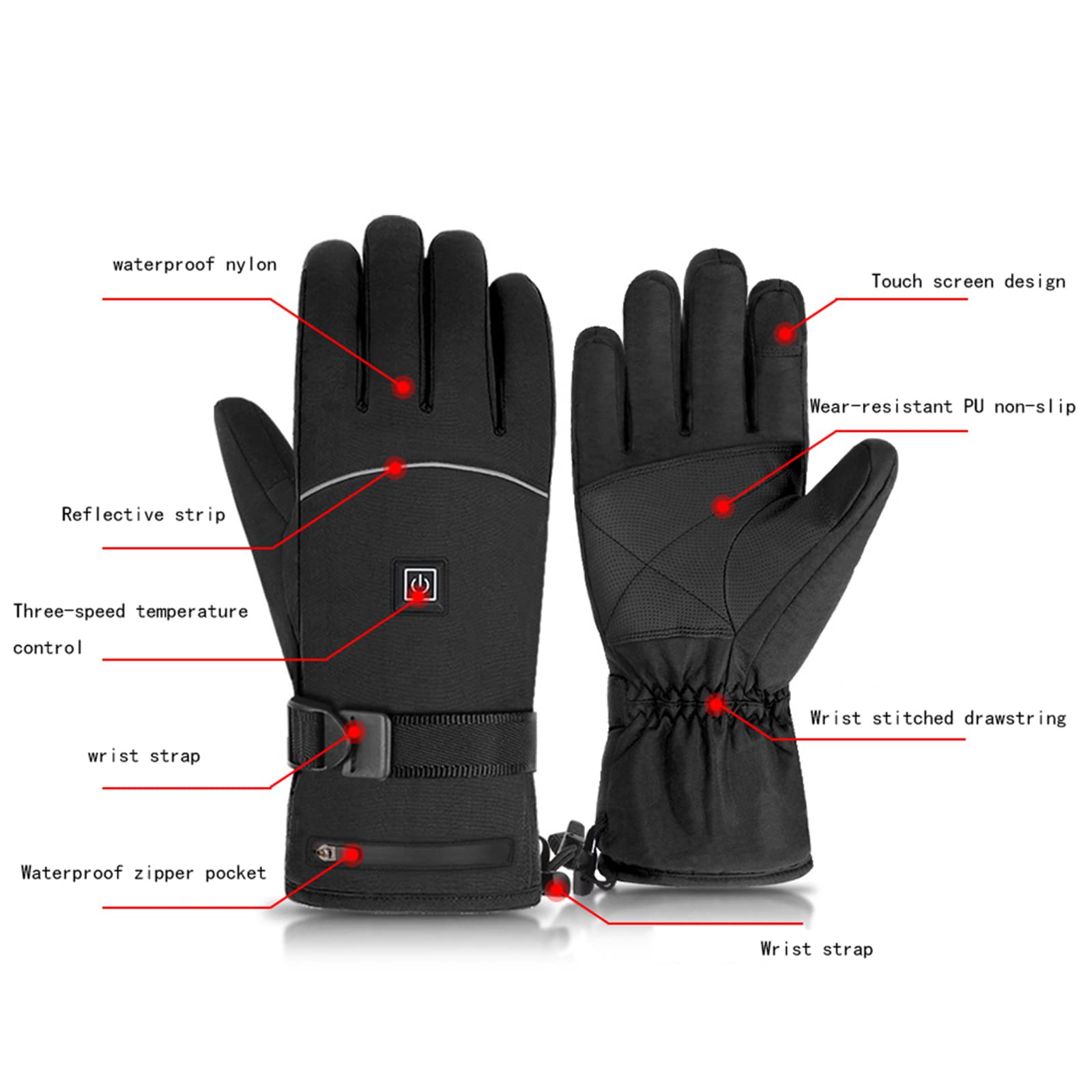CHEWYNP Guanti Riscaldati Elettrici Ricaricabili - Guanti Riscaldati A Batteria 3.7V per Uomo Donna, Guanti Riscaldati A Batteria Guanti Guanti da Sci Guanti Touchscreen Impermeabili Scald