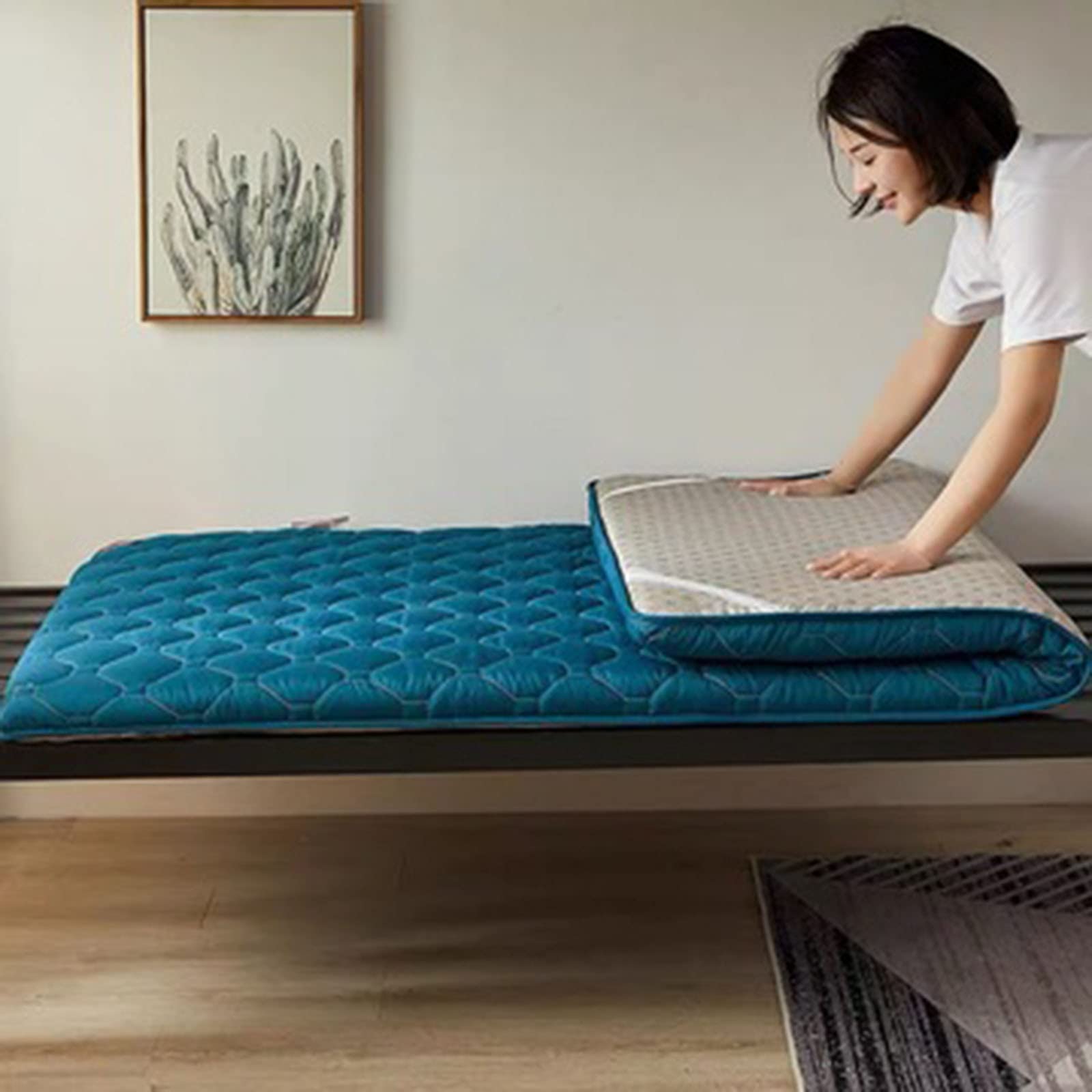 Wan-b Materassi Tatami Giapponesi Futon, da Pavimento Addensato, da Letto Portatile Morbido Divano Pieghevole Arrotolabile Doppio Materasso Singolo da Terra Malachite Green, 135x200cm