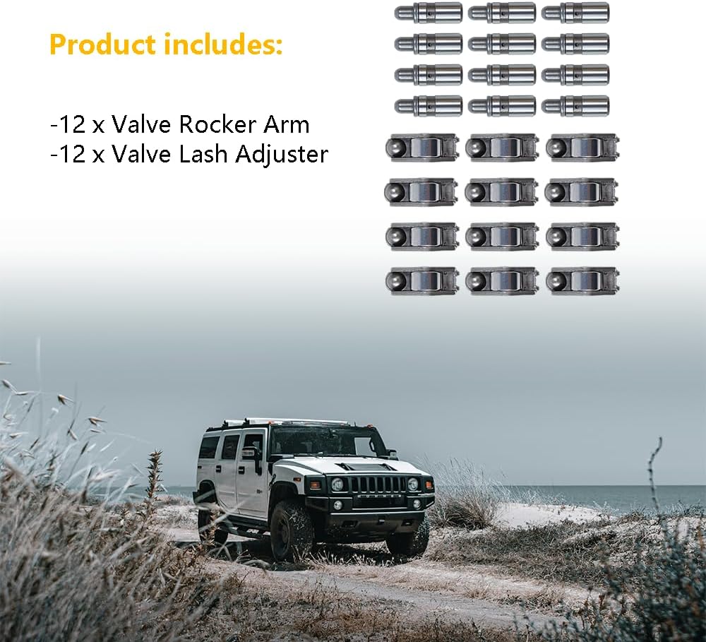 12Pcs Rocker Arms & Hydraulic Valve Lifters Kit | Fit for Buick Enclave, Cadillac SRX XTS, Chevrolet Chevy Caprice Colorado, GMC, Hummer, Oldsmobile, Pontiac, Saturn, V6 Engine | OE# 24100294 12686787