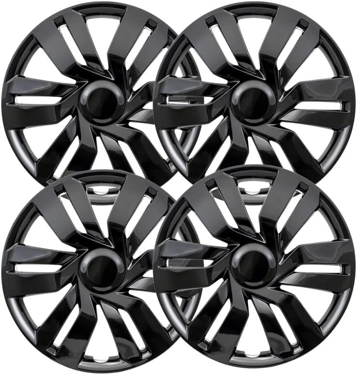 OxGord 15 inch Gloss Black Snap-On Hubcaps with 6 Double Spoke Compatible with 2015-2019 Honda Fit Standard Steel Wheel Covers