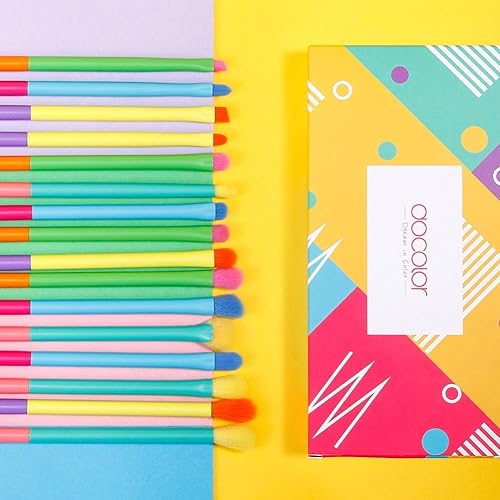 Miniatura 4 de Docolor Juego de 15 brochas de maquillaje de ojos de neón + 16 brochas de maquillaje coloridas para sombra de ojos, juego de brochas de maquillaje