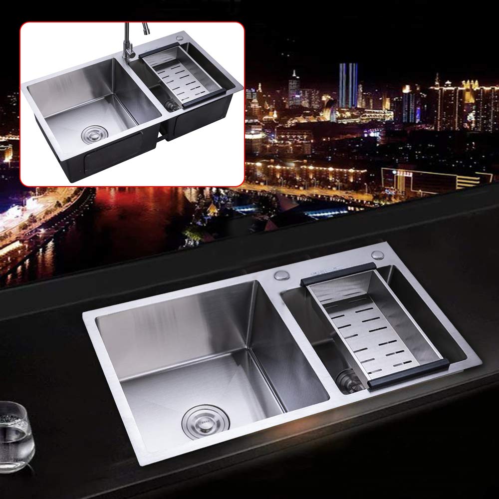 Lavello da cucina in acciaio inox 201 con tubo di drenaggio in acciaio inox per cucina, lavanderia, giardino, lavandino, con tappo di scarico 78,43,21 cm
