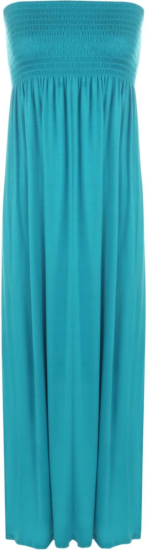 Wearall Women's Turquoise. Plus Size Printed Bandeau Stapless Shirred Long Maxi Dress Turquoise 20-22