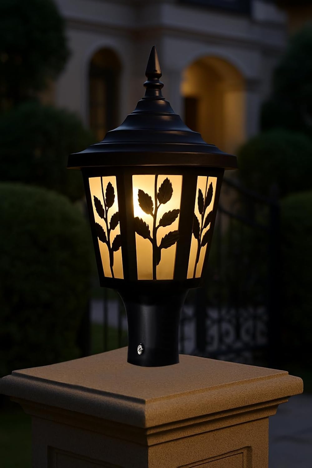 GAUVIK Outdoor Gate Pillar Light Black – Weatherproof Metal + Glass Post Lamp B22 Holder for Boundary/Garden-image-29
