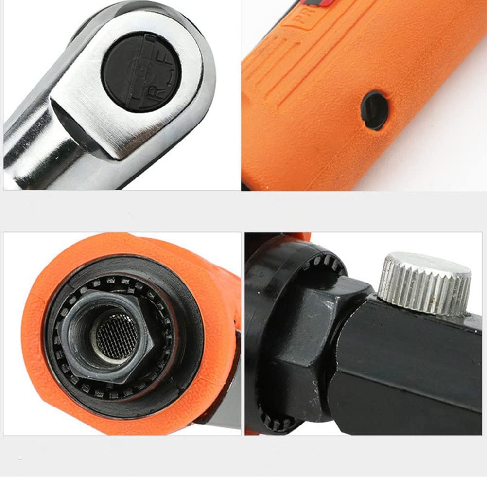 Air Ratchet Wrench 3/8 Inch Pneumatic Air Wrench 90 Degree L Right Angle Drive Impact Spanner Heavy Duty Torque Drive Auto Repair Tool, Orange