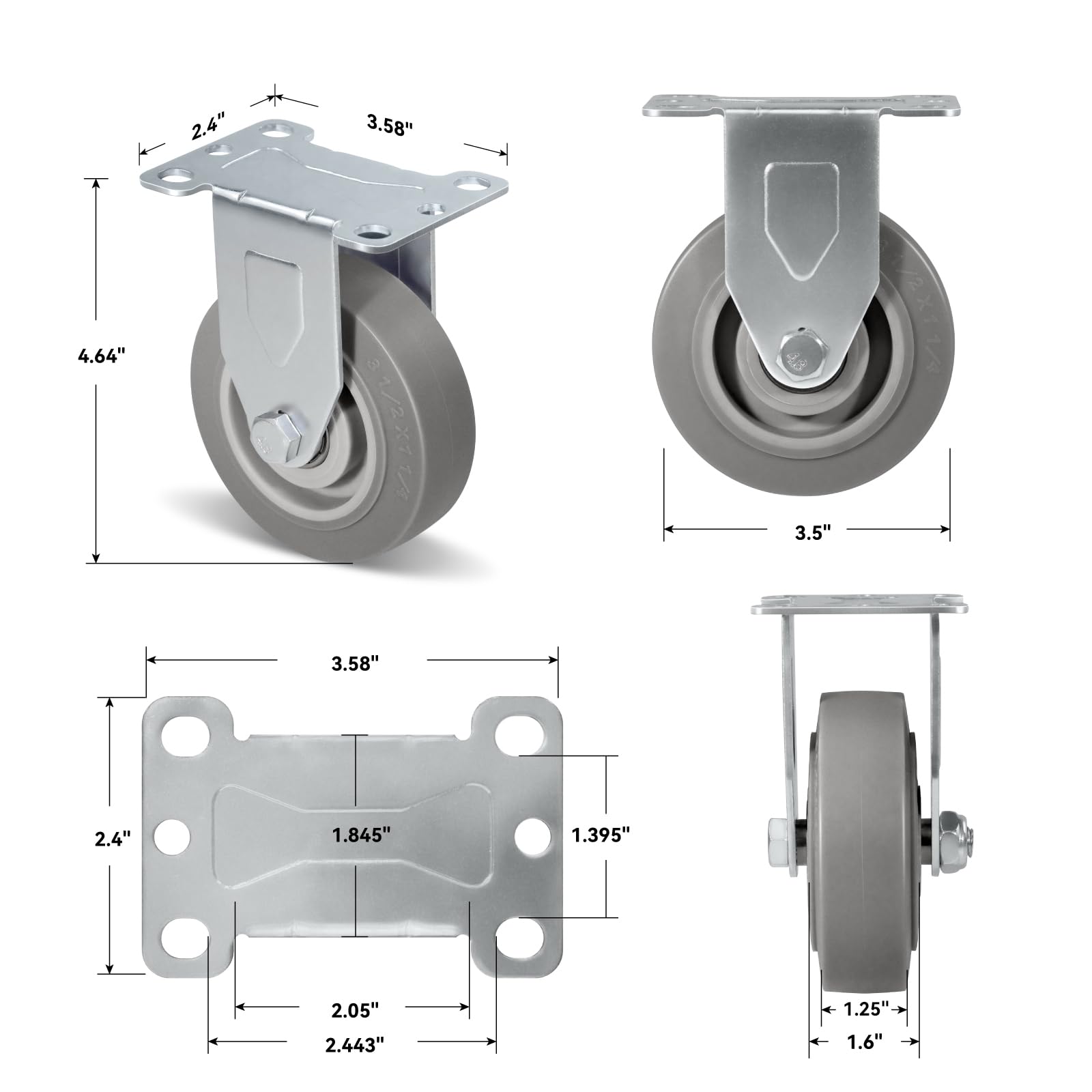 Ruedas resistentes de 8,9 cm con freno, ruedas para carro, muebles, banco de trabajo - Capacidad de carga de 453,6 kg en total (2 frenos y 2 rígidos)