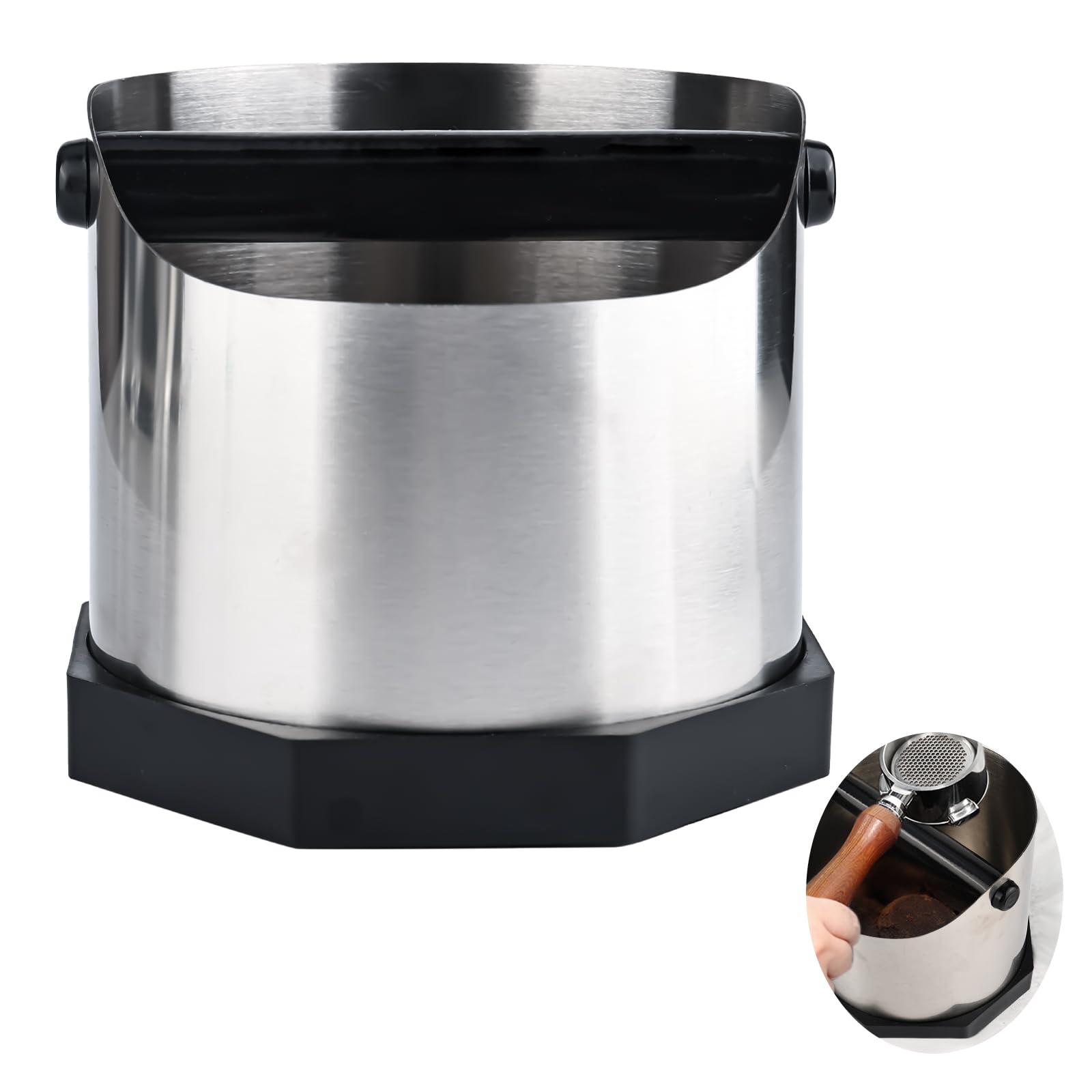 Contenitore per colino Knock Box grande capacità 1,8 l, con fondo antiscivolo, per caffè (argento)