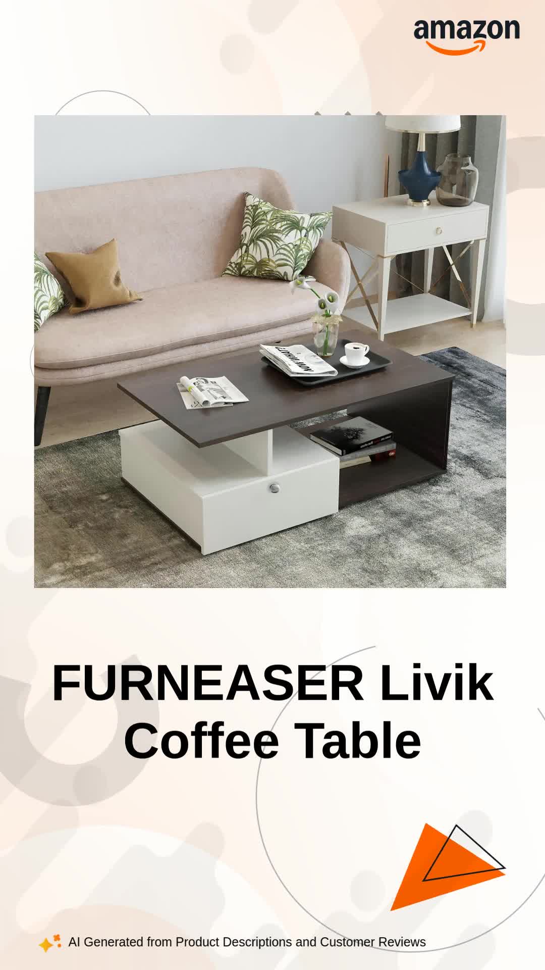 FURNEASER Livik 2-Tier Engineered Wood Coffee Table with Door