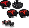 4 Pack Wheel Center Cover for Tesla Model 3 & Model Y,56mm Hubcaps Wheel Rim Cover Tesla Center Caps Hubcaps4 Car Valve Stem Caps Black BackgroundRed