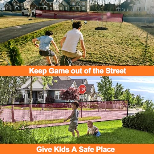 Driveway Net for Kids Safety - Lutico 30 Ft Wide 38 inch Tall Driveway Guard Driveway Fence to Stop Basketballs Rolling to Street, Driveway Gate to Keep Yard Playtime Safety (30’ Wide 38\" Tall)