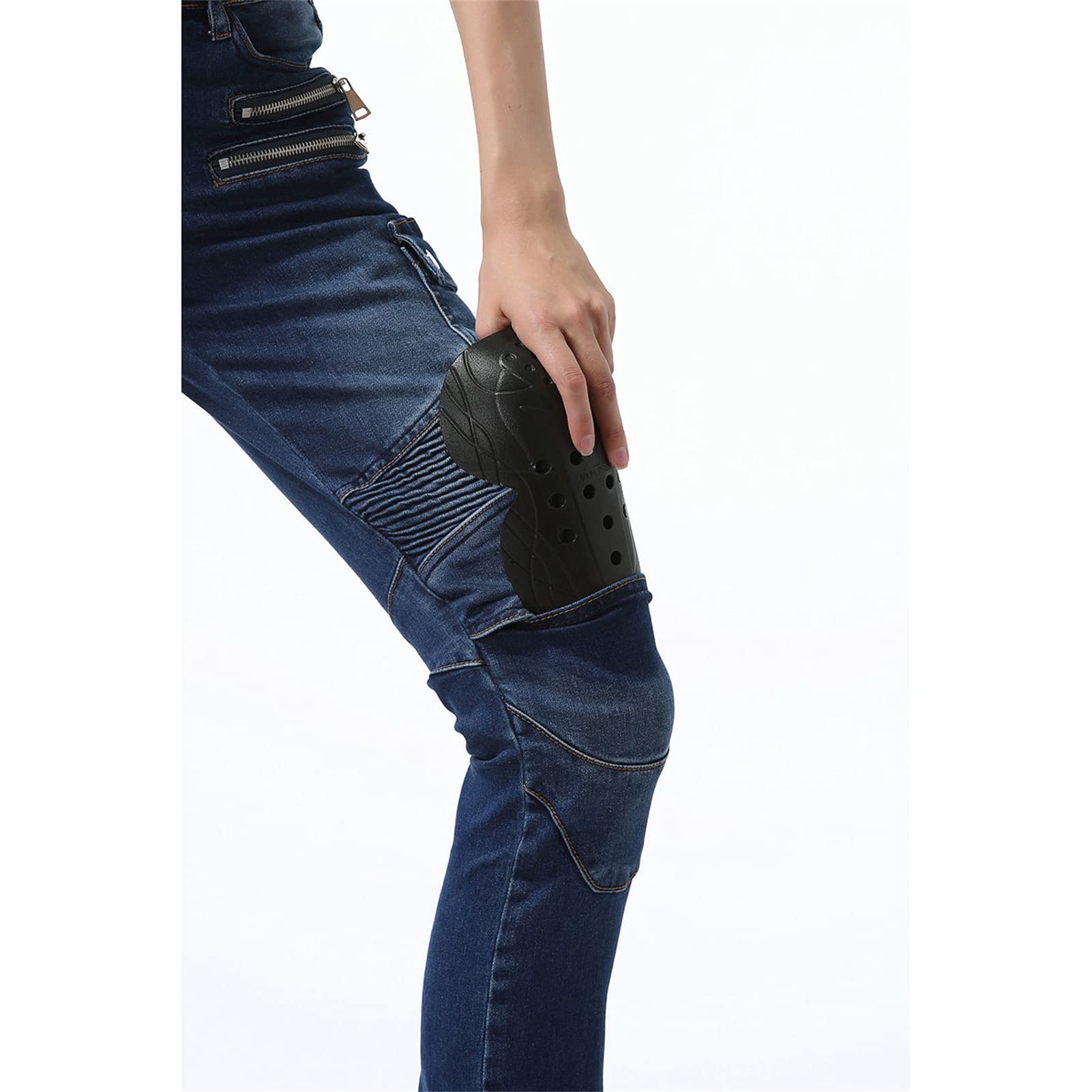 Pantaloni da moto da donna, pantaloni protettivi da moto, resistenti all'usura, traspiranti, con protezione staccabile per fianchi e ginocchiere, jeans (blu, XXS)