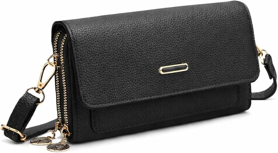 Bolsa Feminina Transversal com Alça Ajustável Crossbody Pequena de Couro Sintético Tipo Clutch, carteira feminina com Zíper e Bolso para Celular Ideal para Viagem e Dia a Dia